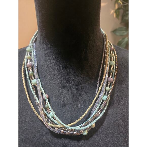 Women's Multi Layer Multicolor Beaded Necklace With Lobster Claw Clasp - Picture 1 of 6